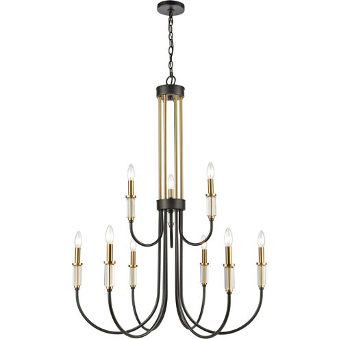 Glendon 9 Light 31 inch Matte Black with Burnished Brass Chandelier Ceiling Light