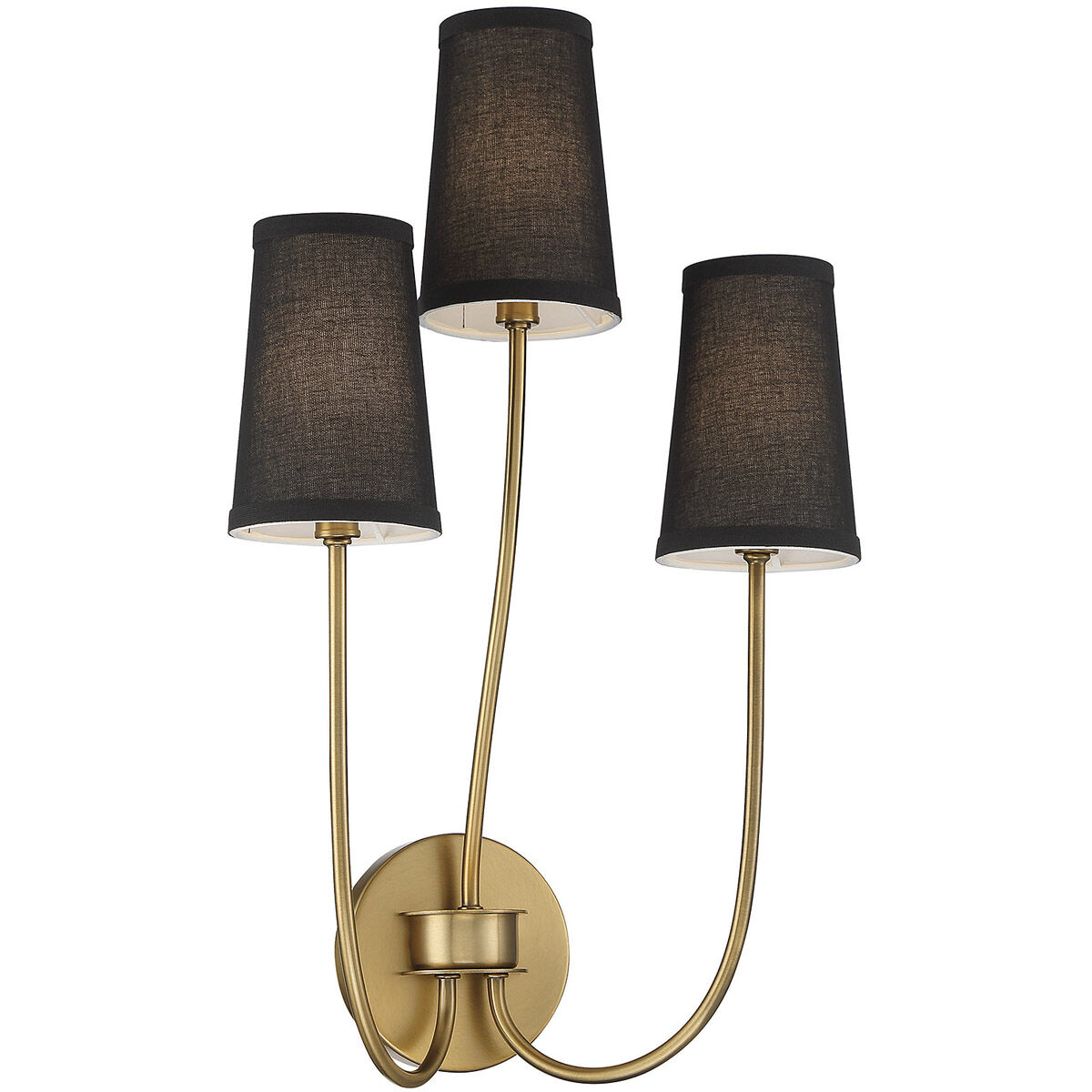 Mid-Century Modern 3 Light 14 inch Natural Brass Wall Sconce Wall Light