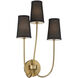 Mid-Century Modern 3 Light 14 inch Natural Brass Wall Sconce Wall Light