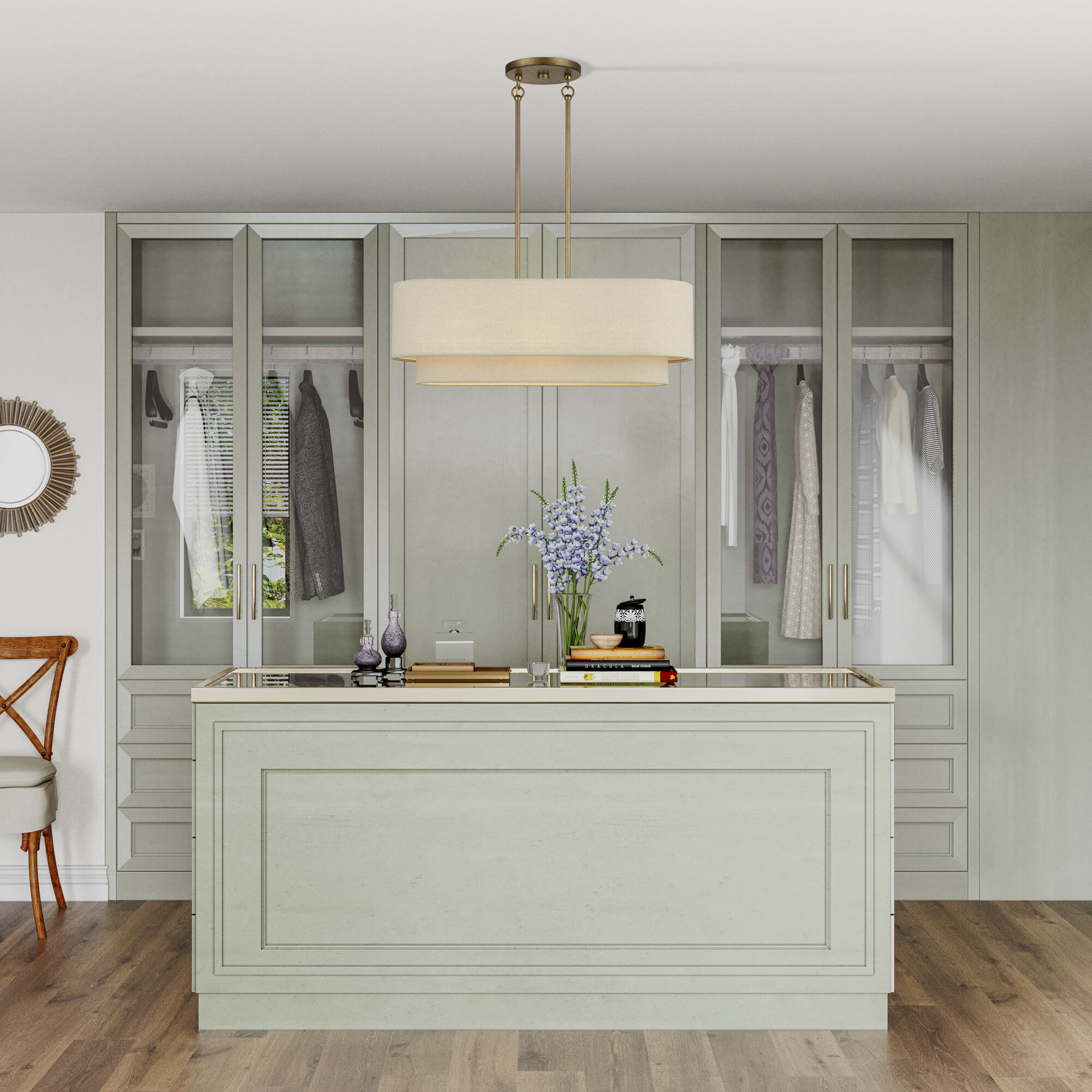 Bellingham 3 Light 30 inch Antique Gold Leaf Linear Chandelier Ceiling Light, Medium