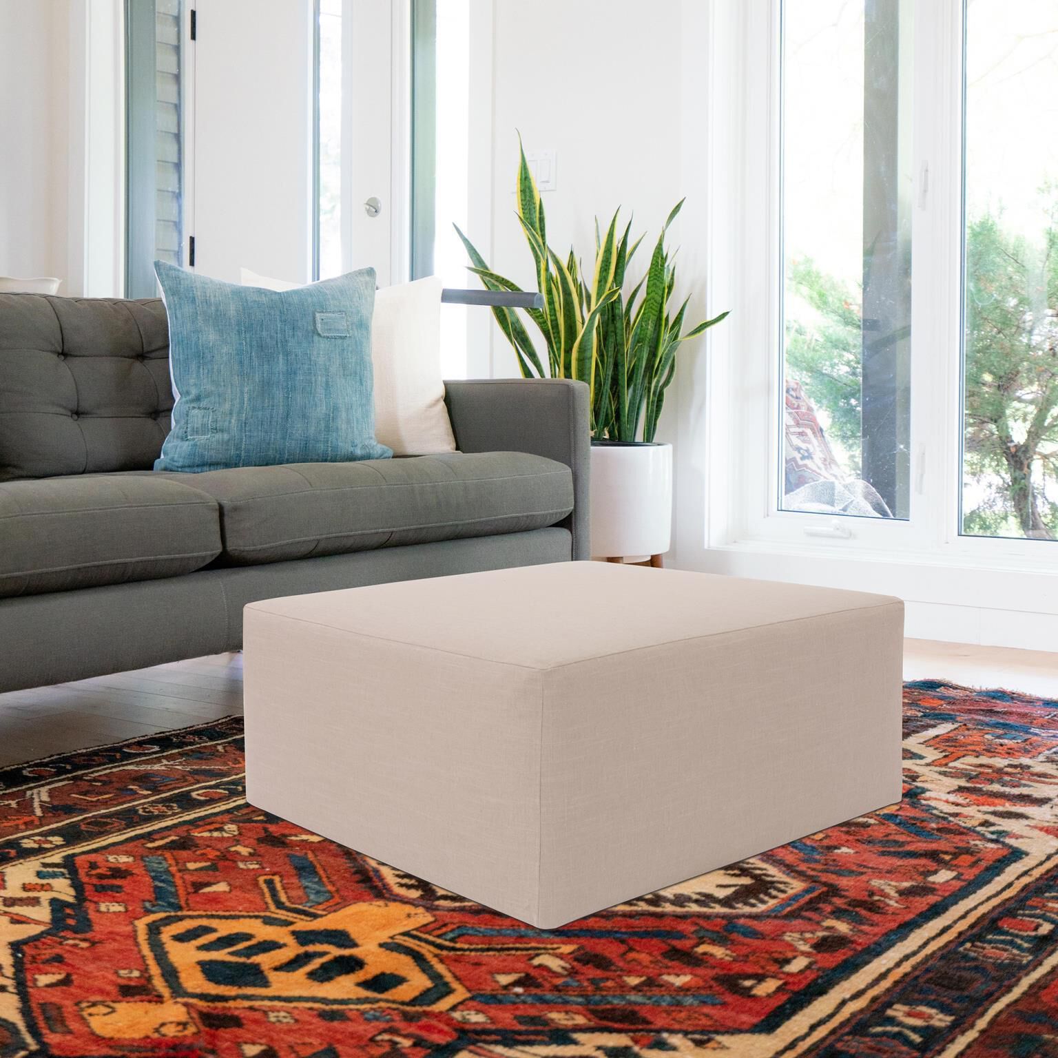 Universal 18 inch Natural Ottoman, 36in Square, The Linen Collection