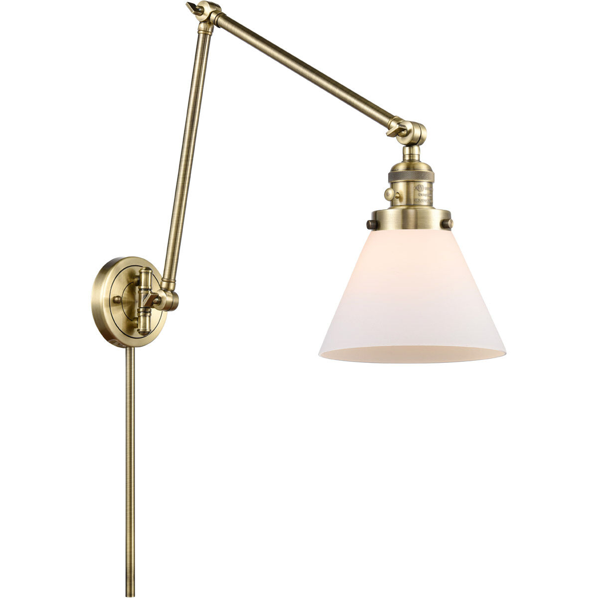 Large Cone 30 inch 60.00 watt Antique Brass Swing Arm Wall Light, Franklin Restoration