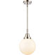 Beacon 1 Light 8 inch Polished Nickel Mini Pendant Ceiling Light in Matte White Glass