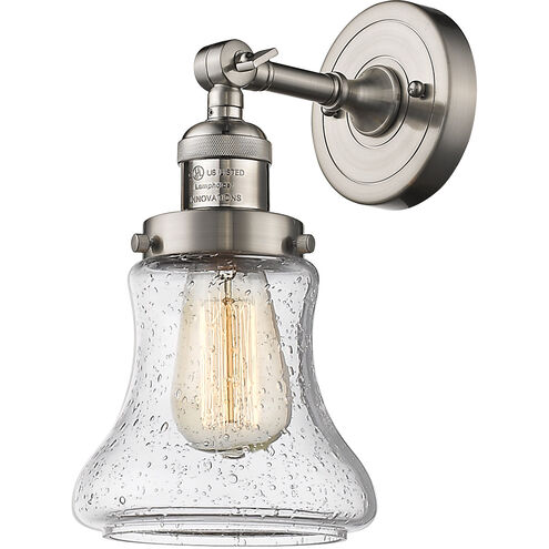 Franklin Restoration Bellmont LED 7 inch Brushed Satin Nickel Sconce Wall Light in Seedy Glass, Franklin Restoration