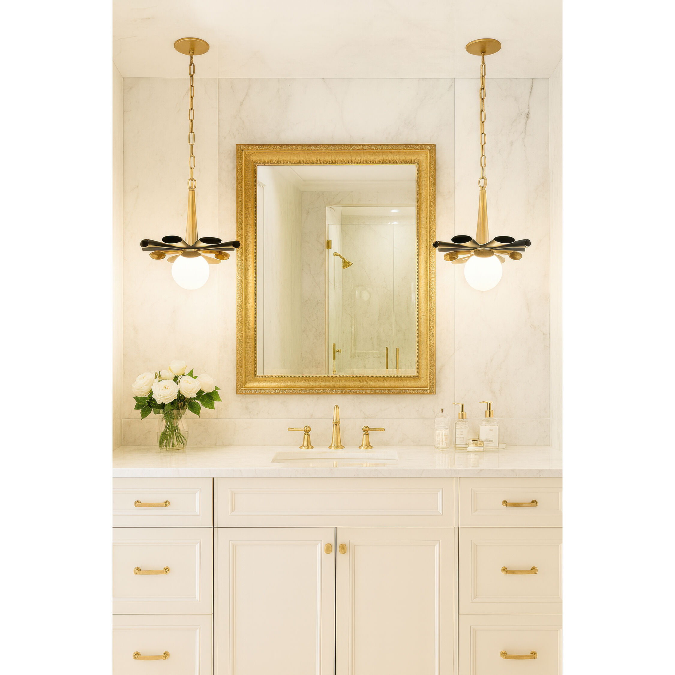 Daphne 1 Light 18.5 inch Matte Black and French Gold Pendant Ceiling Light