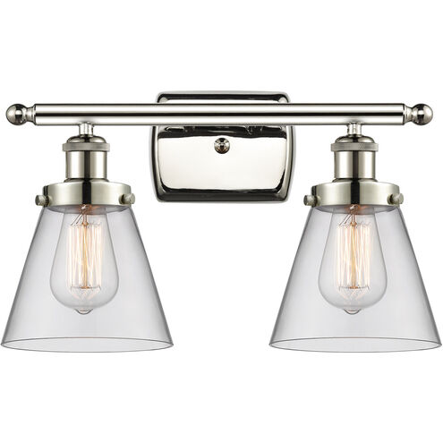 Ballston Small Cone 2 Light 16 inch Polished Nickel Bath Vanity Light Wall Light in Clear Glass