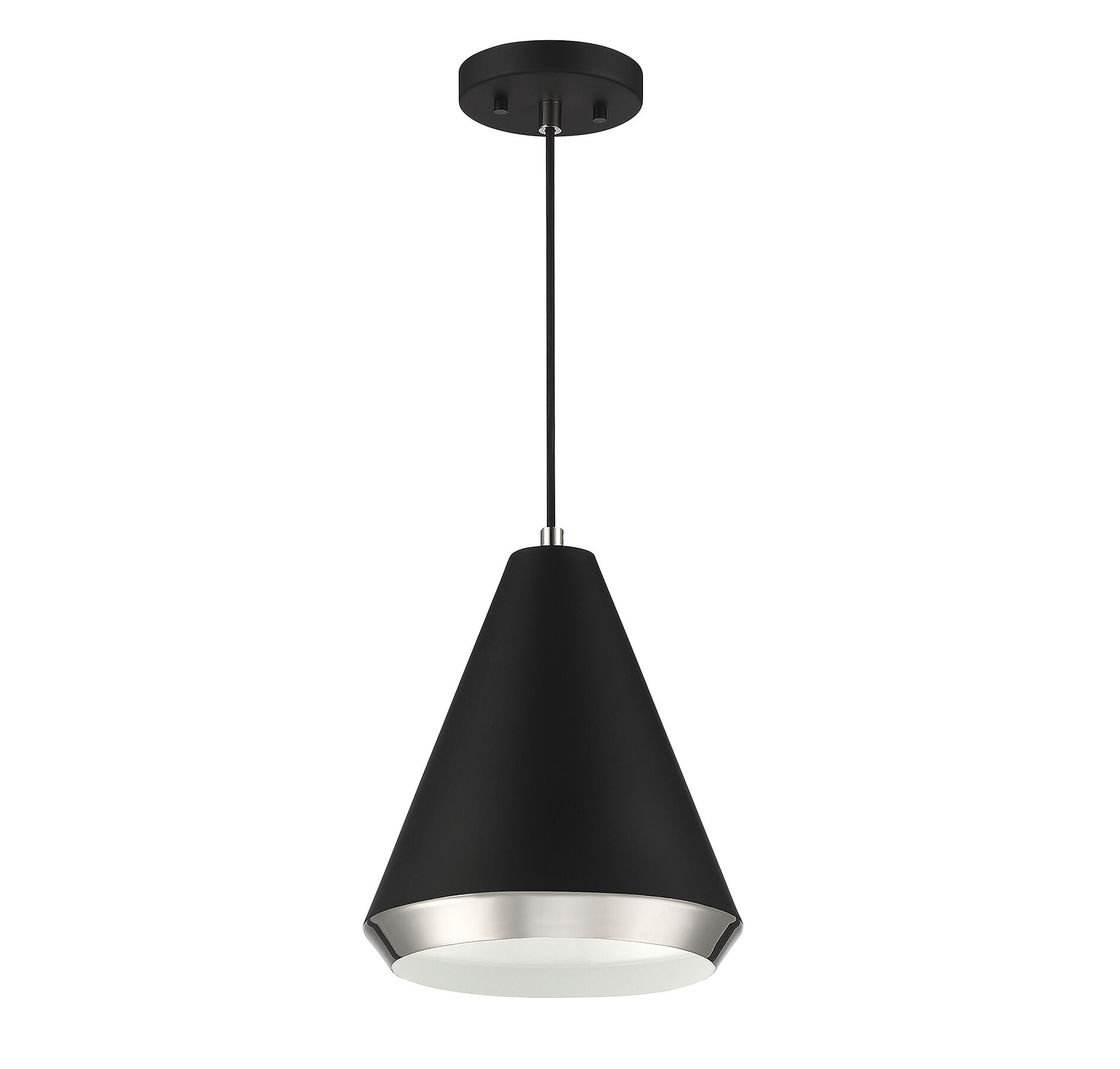 Vintage 1 Light 10 inch Matte Black with Polished Nickel Pendant Ceiling Light