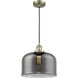 Franklin Restoration Bell LED 12 inch Antique Brass Mini Pendant Ceiling Light in Plated Smoke, Franklin Restoration