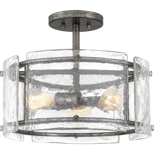 Fortress 3 Light 16 inch Mottled Silver Semi-Flush Mount Ceiling Light