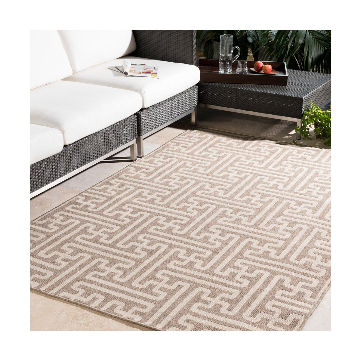 Alfresco 126 X 87 inch Brown/Beige Machine Woven Rug, Polypropylene