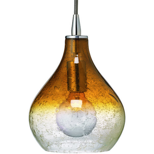 Curved 1 Light 7 inch Amber Seeded Glass Pendant Ceiling Light