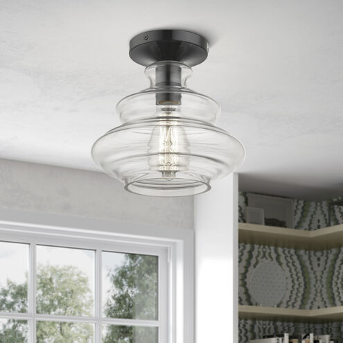 Everett 1 Light 9 inch Shiny Black with Chrome Finish Accents Semi-Flush Ceiling Light