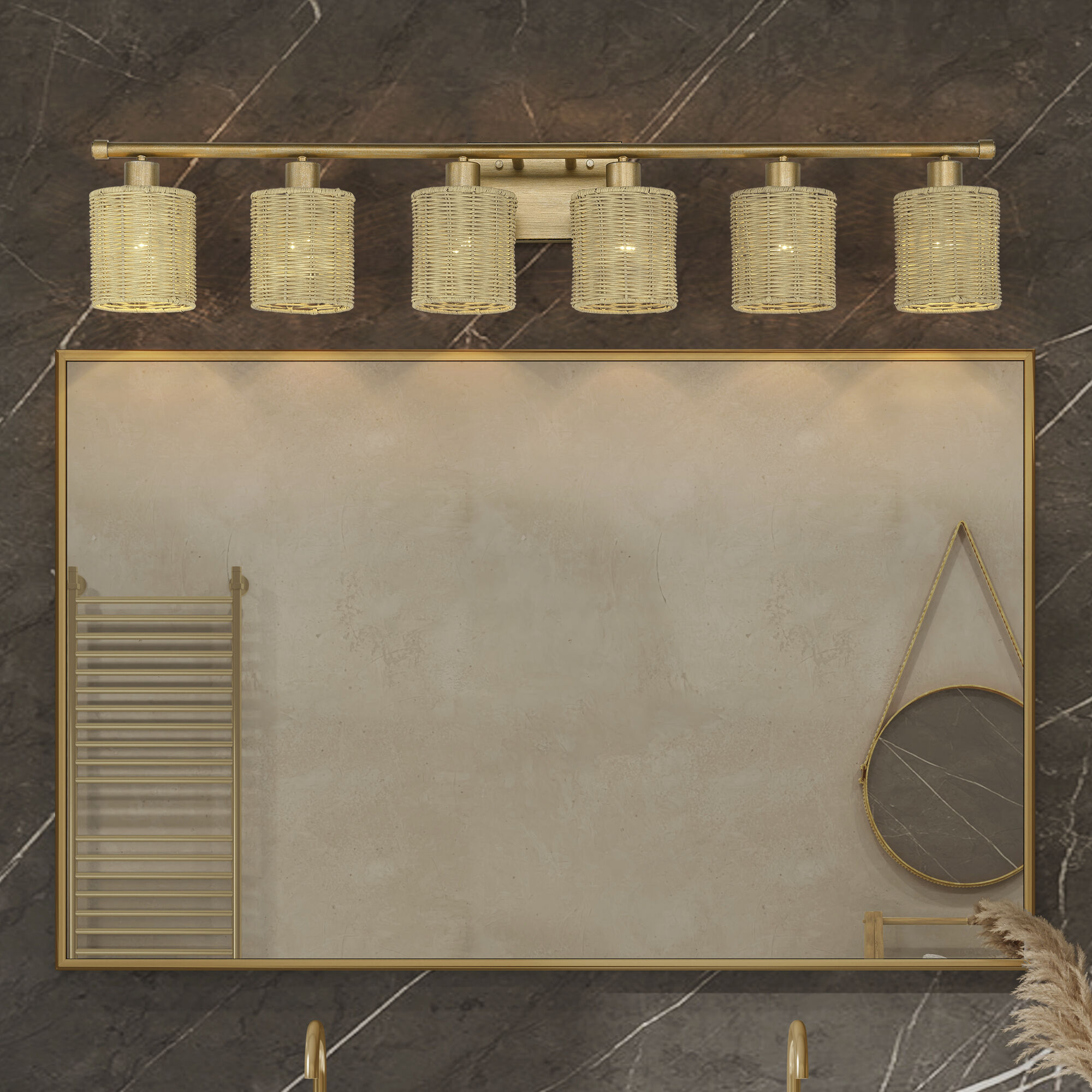 Weavington 6 Light 46 inch Antique Gold Leaf Vanity Wall Sconce Wall Light