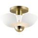 Poppy LED 11.75 inch White with Satin Brass Flush Mount Ceiling Light in White and Satin Brass