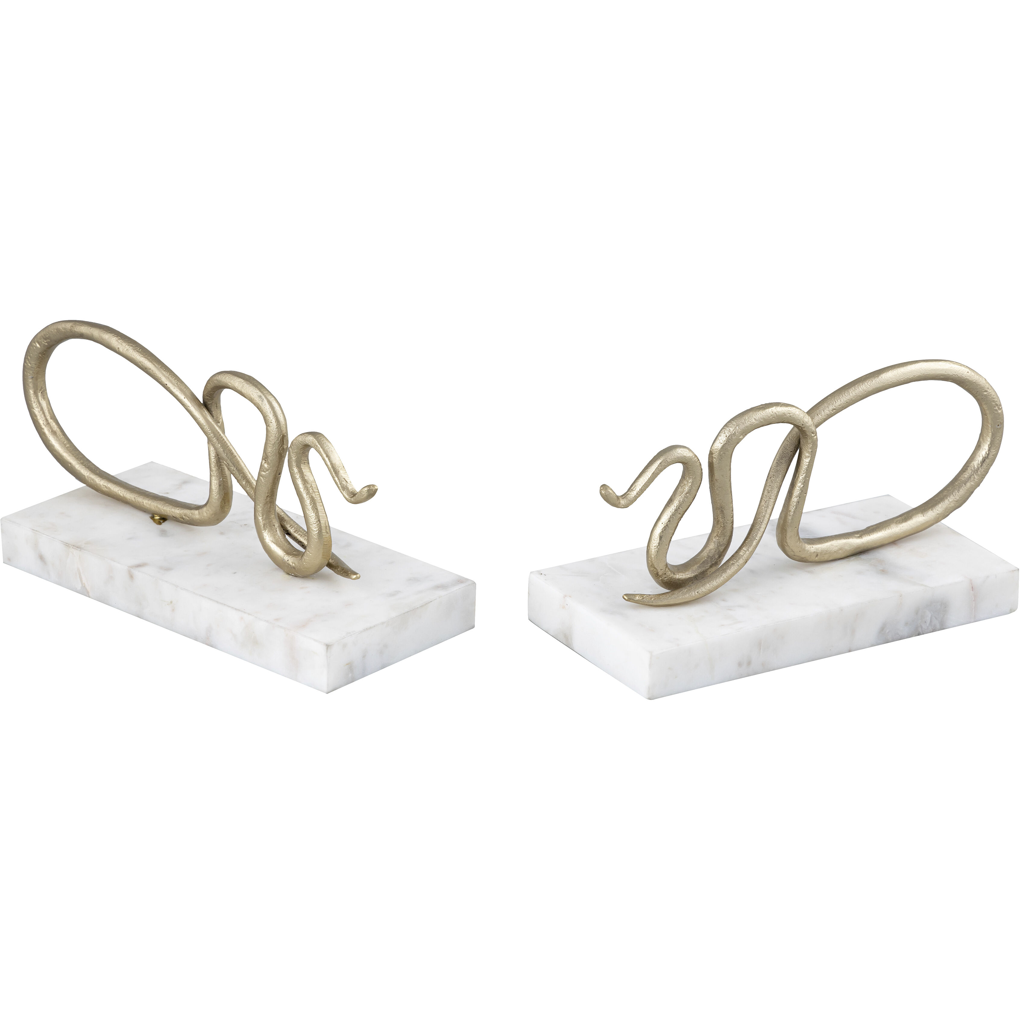 Snake 8.25 X 4 inch Polished Brass with White Bookends, Set of 2