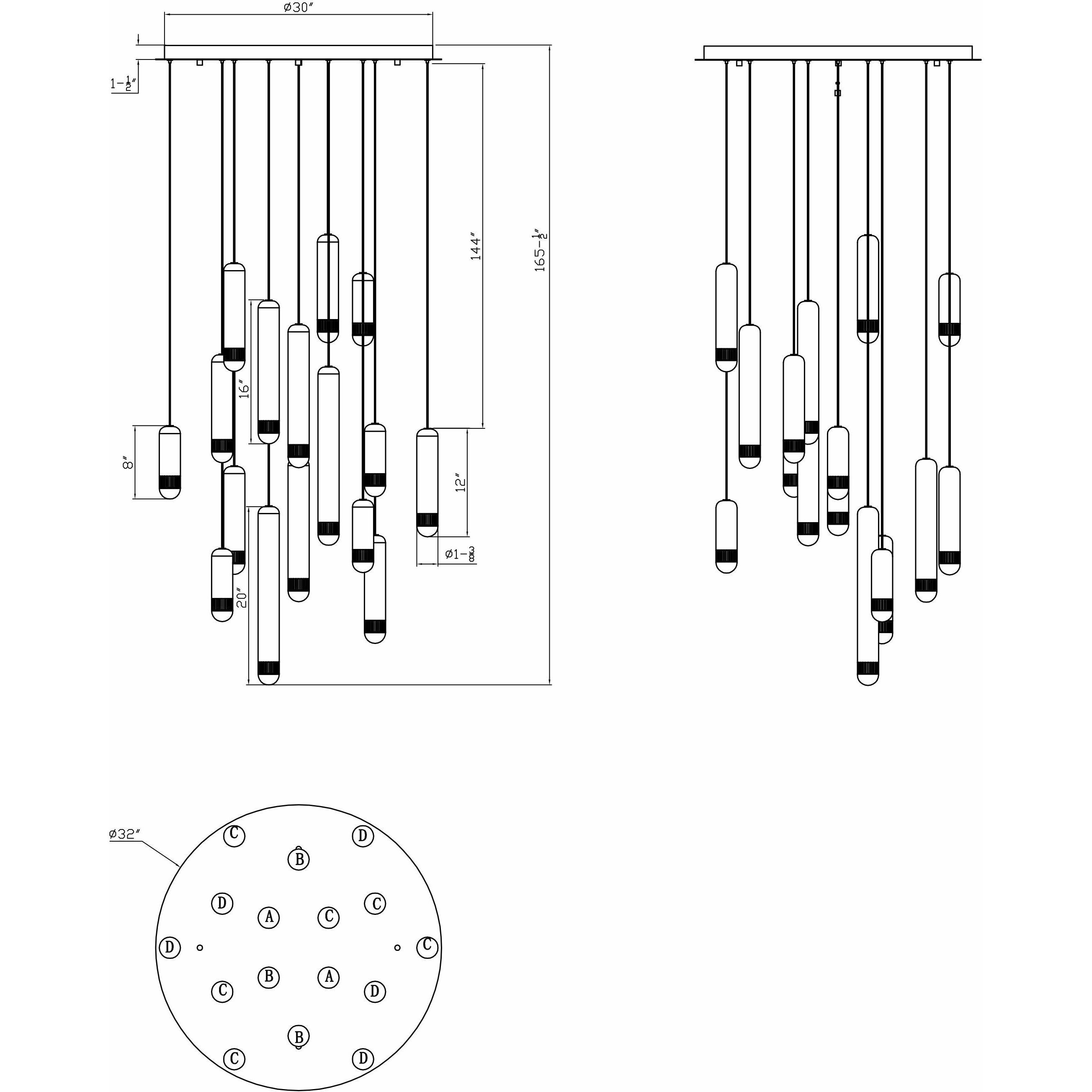 Cambre LED 32 inch Antique Brass Multi Drop Chandelier Ceiling Light