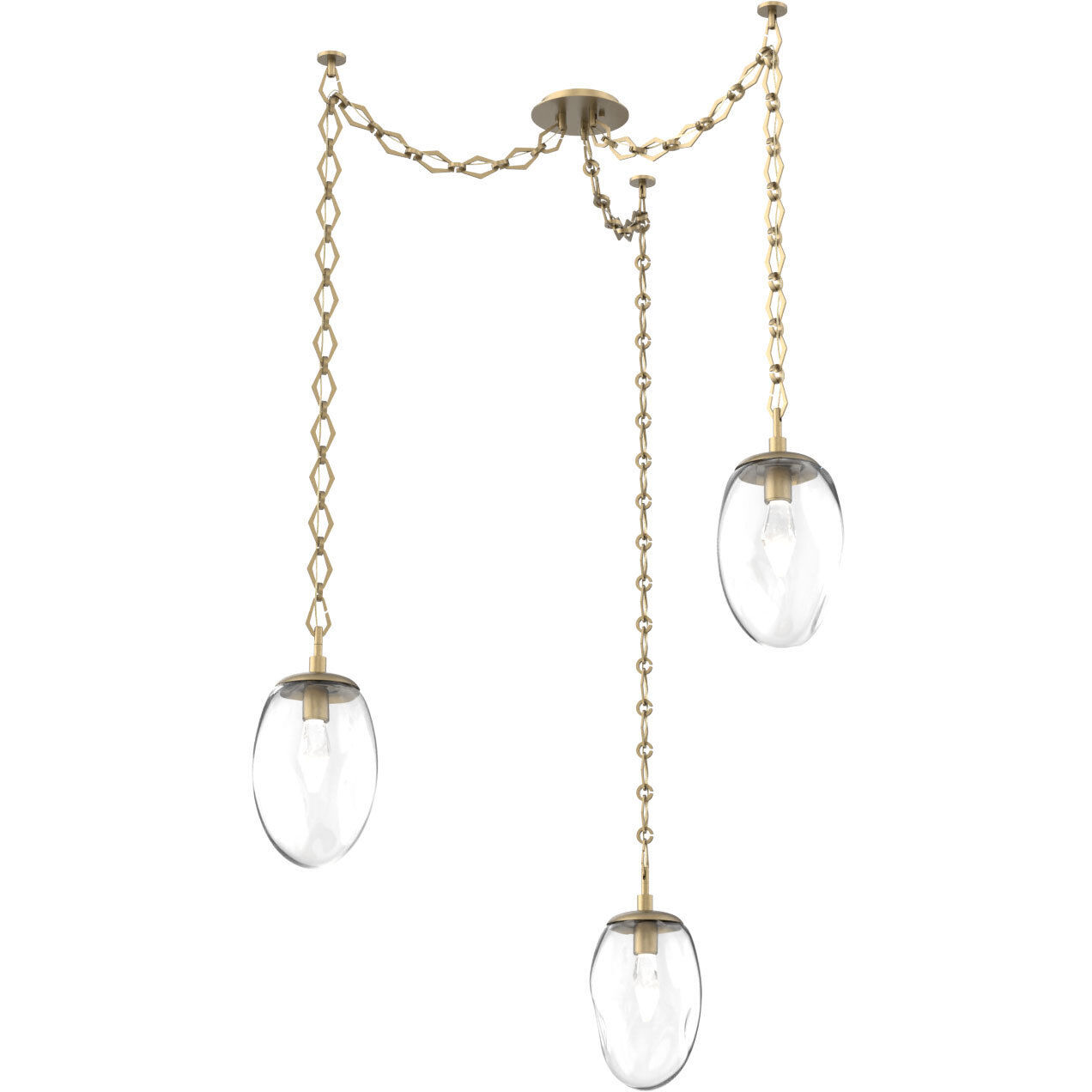 Meteo LED 17 inch Gilded Brass Swag Multi-Pendant Ceiling Light in 3000K LED, Geo Inner - Clear Outer, Diamond Chain