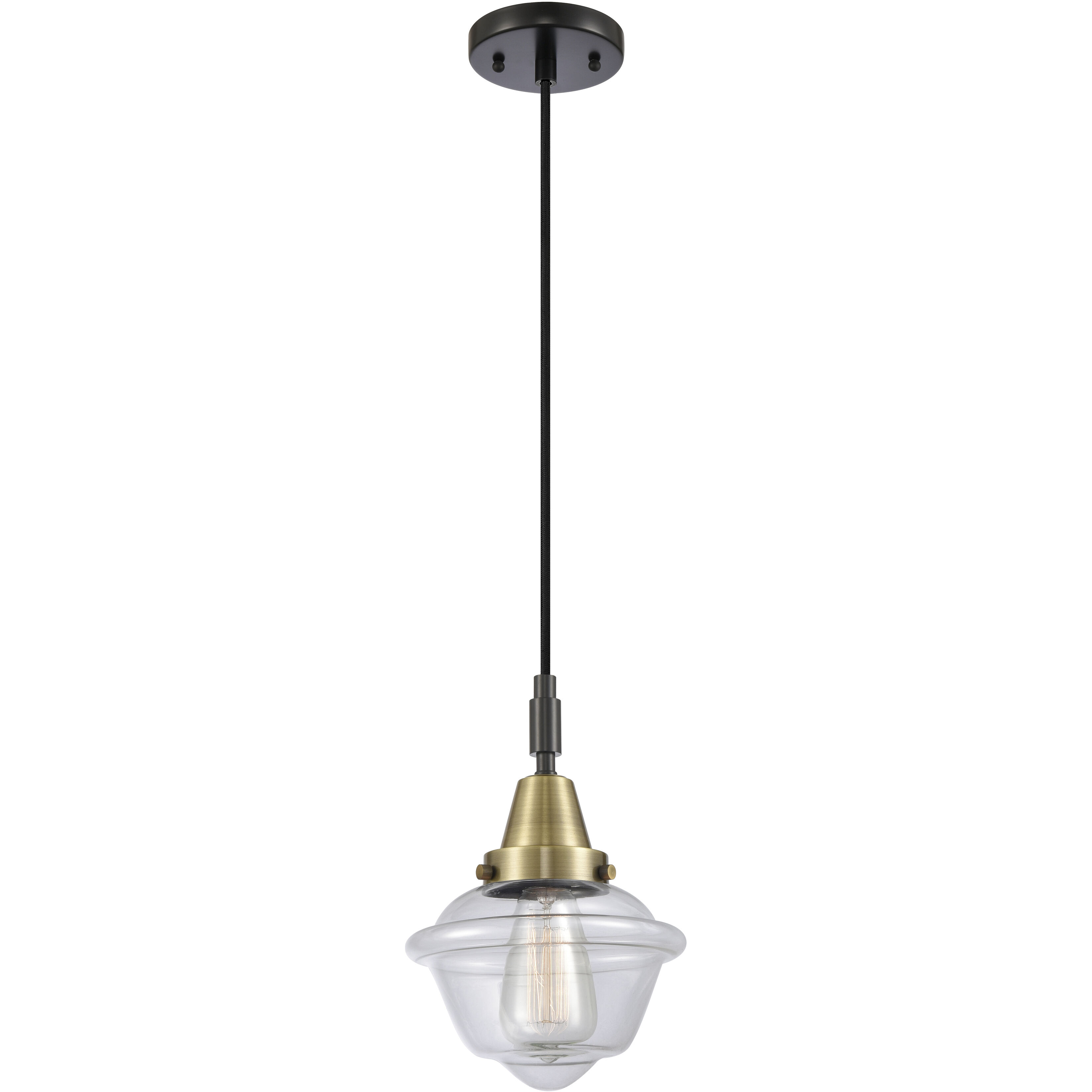 Oxford 1 Light 7.25 inch Black Antique Brass Mini Pendant Ceiling Light in Clear Glass