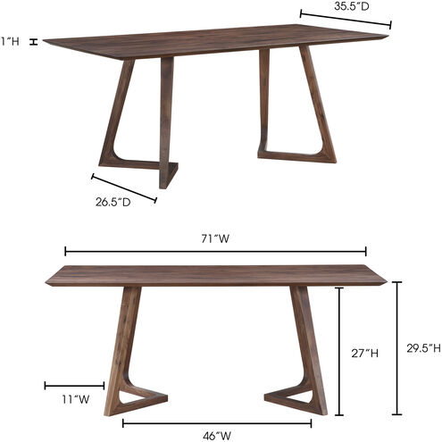 Godenza 71 X 35.5 inch Brown Dining Table, Rectangular