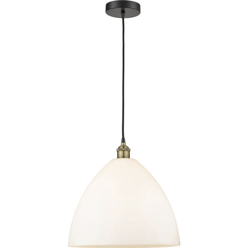 Edison Dome 1 Light 16 inch Black Antique Brass Pendant Ceiling Light in Matte White Glass