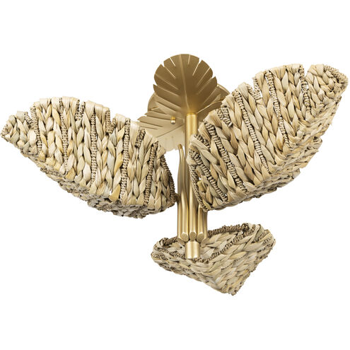 Banana Leaf 3 Light 24.25 inch French Gold with Natural Seagrass Semi-Flush Ceiling Light