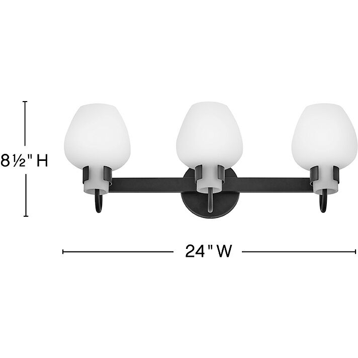Sylvie 3 Light 24 inch Black Bath Light Wall Light