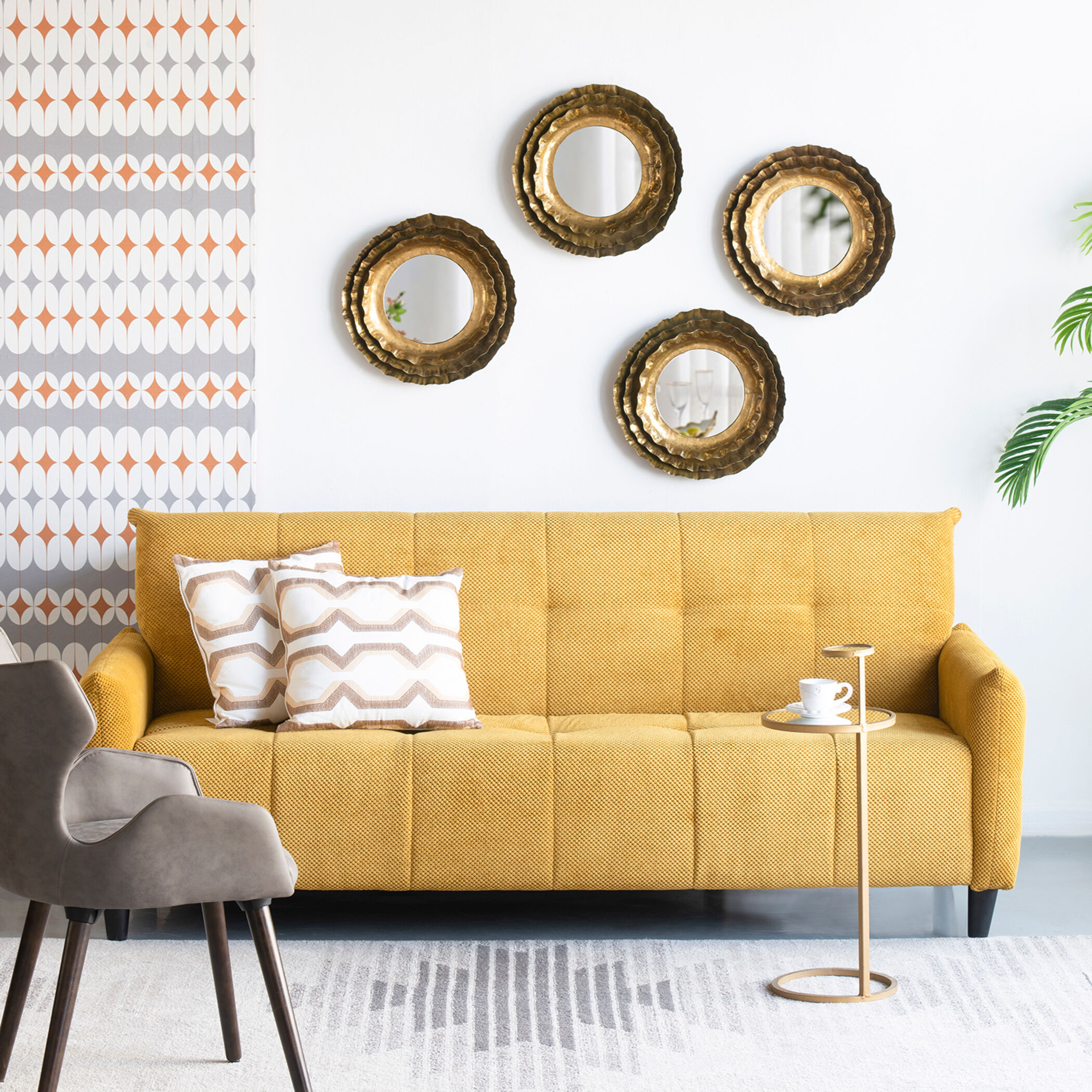 Large Biscuit Tufted Mustard Sofa