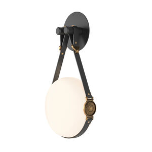 Derby LED 10.9 inch Black and Antique Brass Sconce Wall Light in Leather Black/Hubbardton forge Branded Plate, Black/Antique Brass