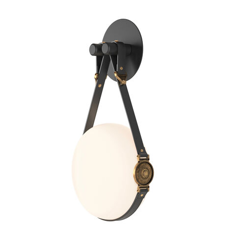 Derby LED 10.9 inch Black and Antique Brass ADA Sconce Wall Light in Leather Black/Hubbardton forge Branded Plate, Black/Antique Brass