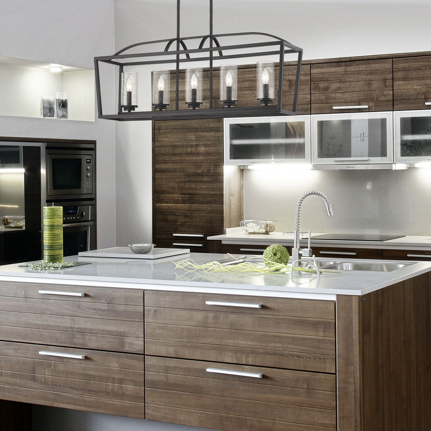 Mercer Island Light Ceiling Light in Seeded Glass, Matte Black/Matte Black