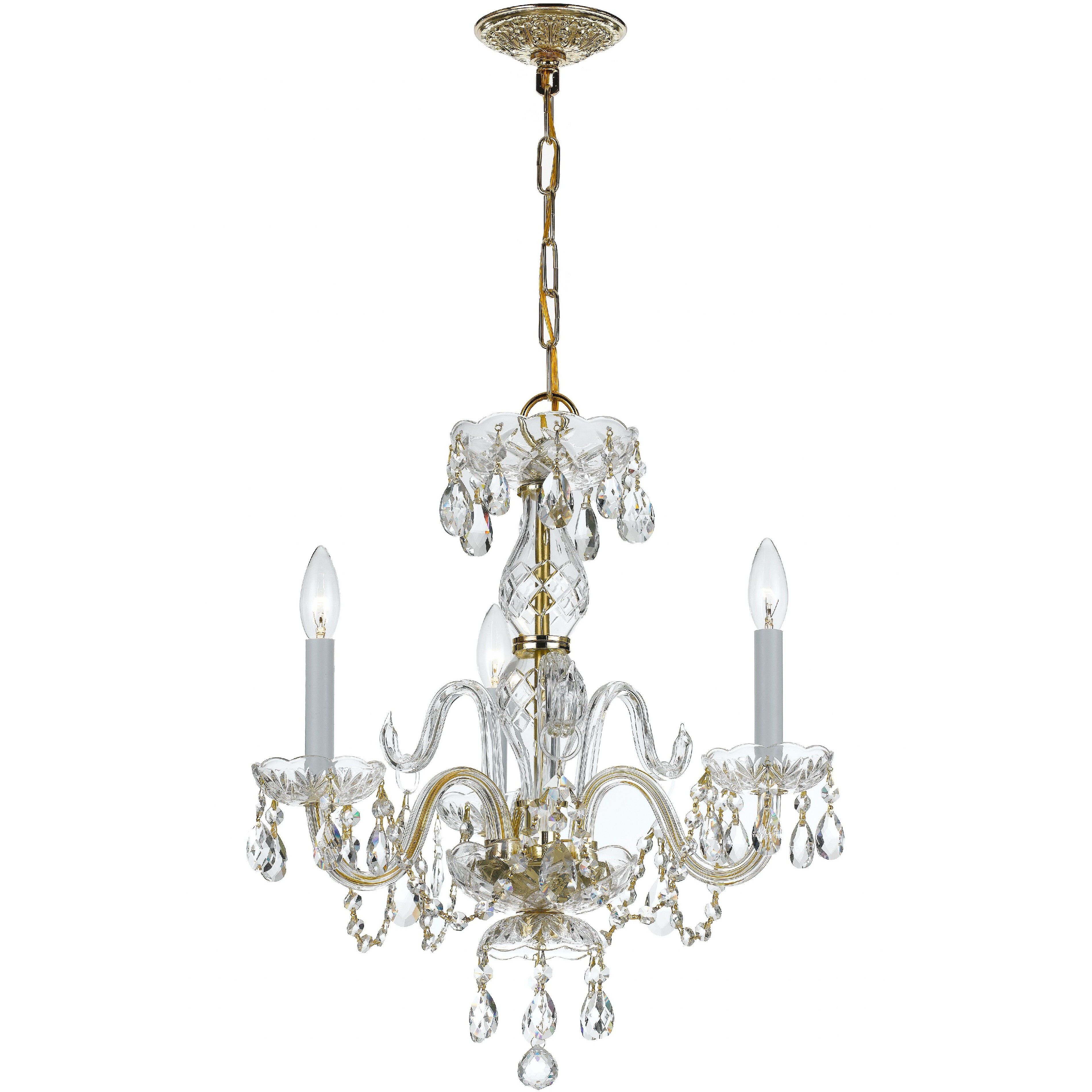 Traditional Crystal 3 Light 16 inch Polished Brass Mini Chandelier Ceiling Light in Clear Swarovski Strass
