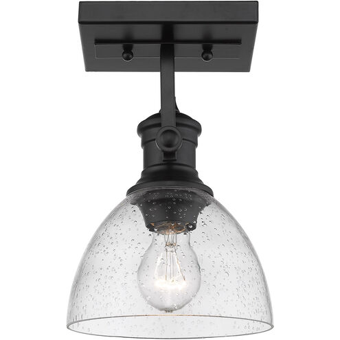 Hines 1 Light 7 inch Matte Black Semi-flush Ceiling Light in Seeded Glass, Damp