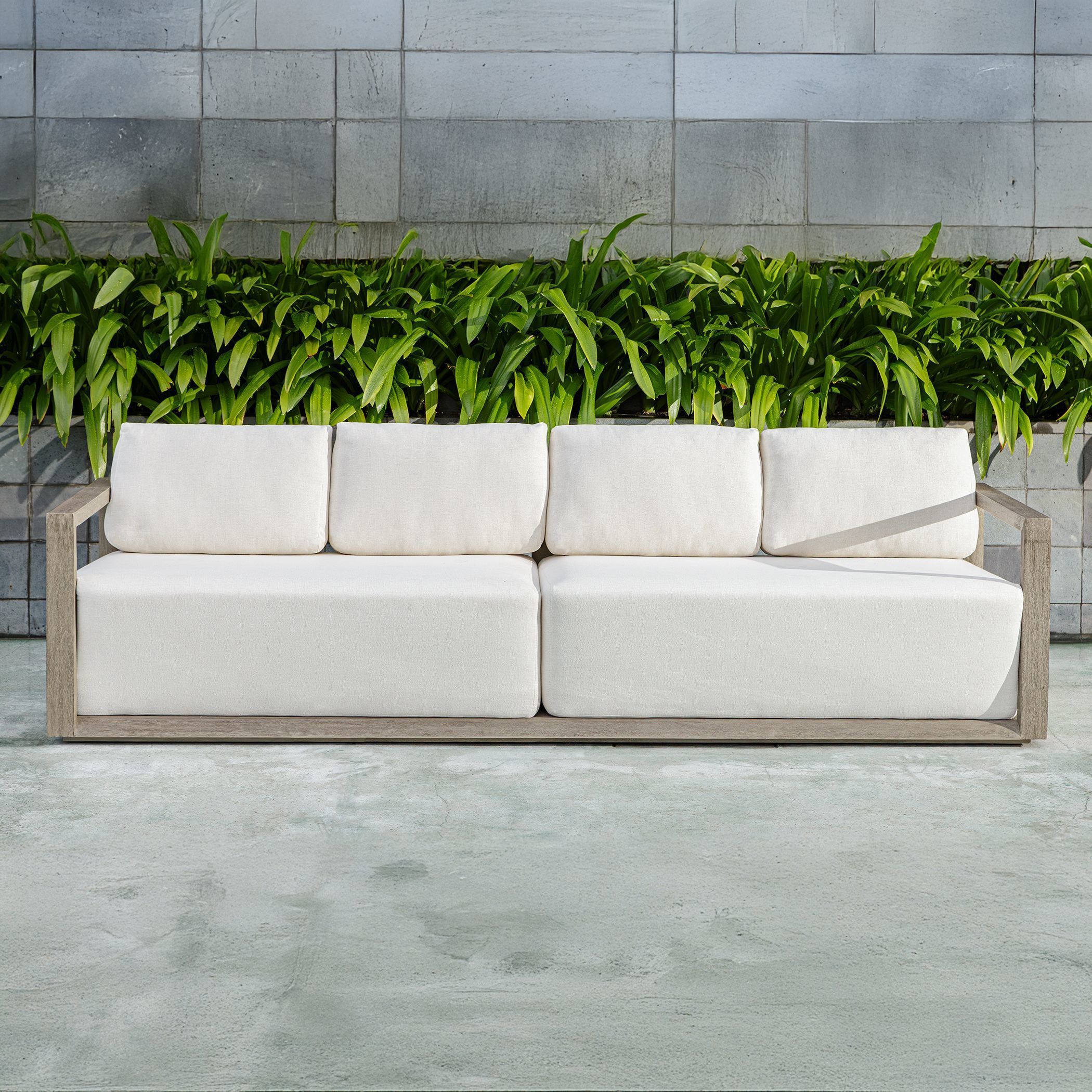 Remsen Weathered Gray and Oyster White Outdoor Sofa