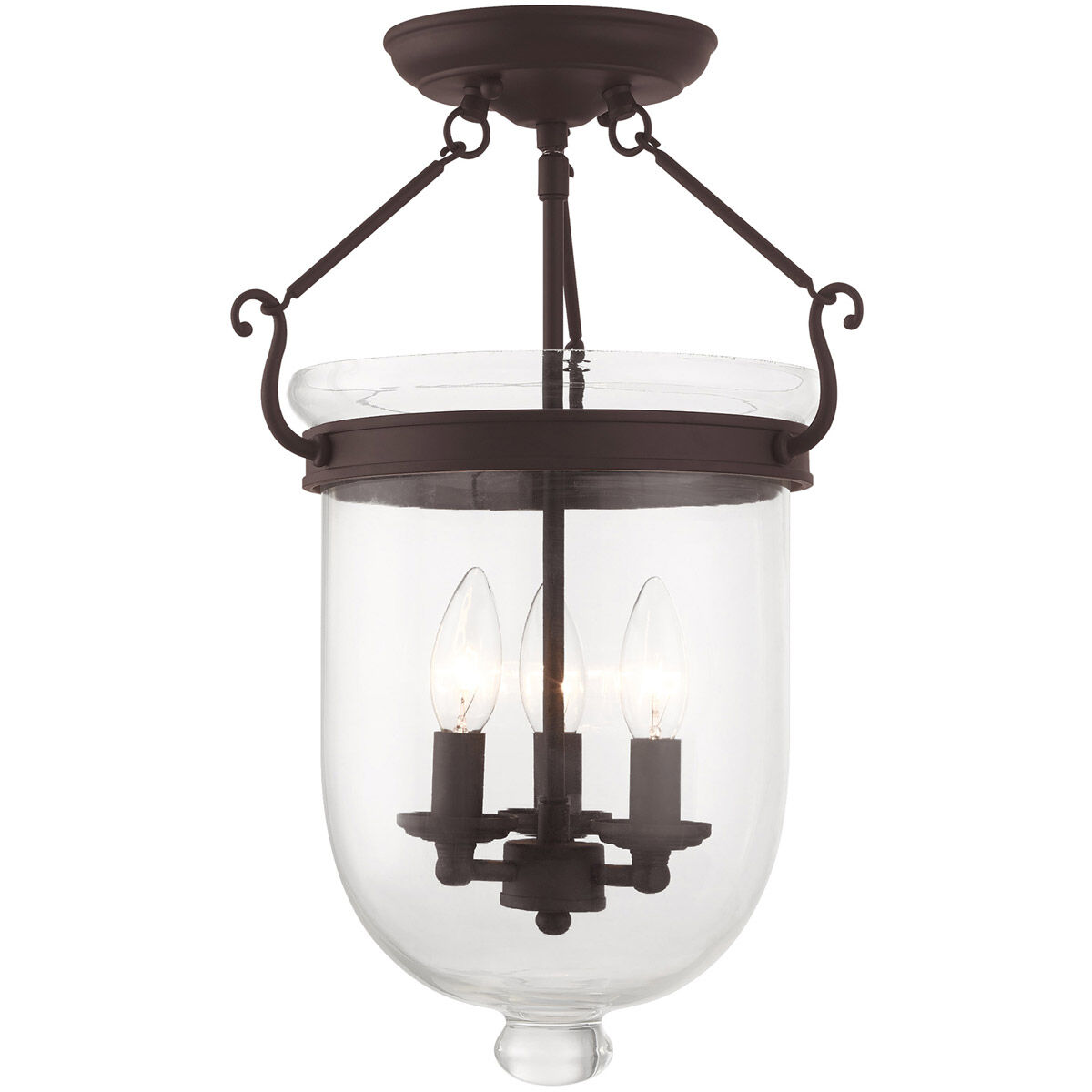Jefferson 3 Light 12 inch Bronze Semi-Flush Mount Ceiling Light
