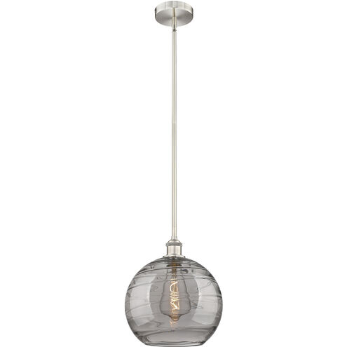 Edison Athens Deco Swirl 1 Light 12 inch Brushed Satin Nickel Stem Hung Mini Pendant Ceiling Light