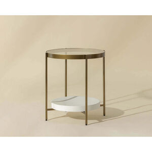 Gia 23.75 X 23 inch Clear / White / Antique Brass Side Table