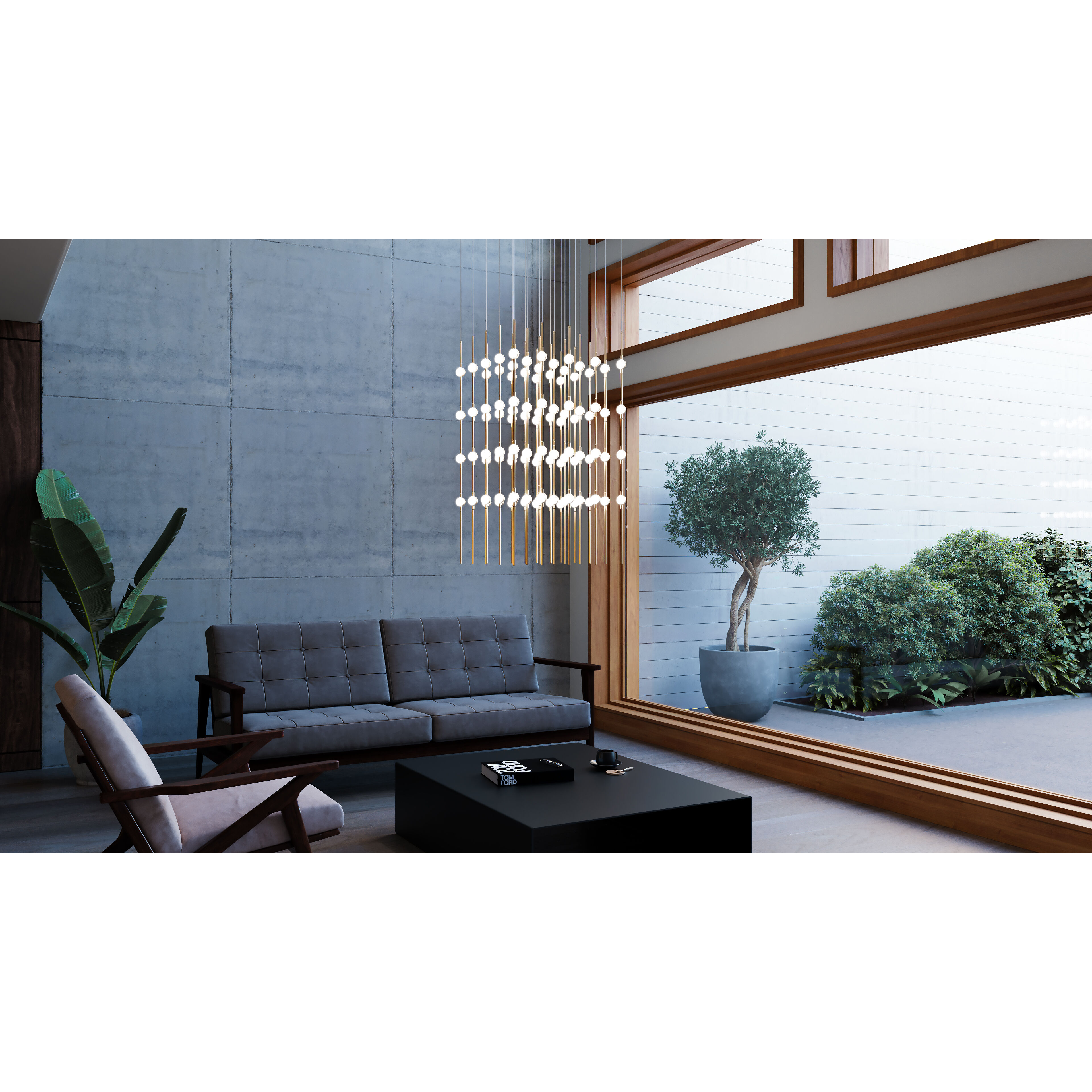 Constellation Cosmic Cube LED 20.5 inch Satin Brass Chandelier Ceiling Light in 3000K, 20 ft. Cord, White Optical Acrylic