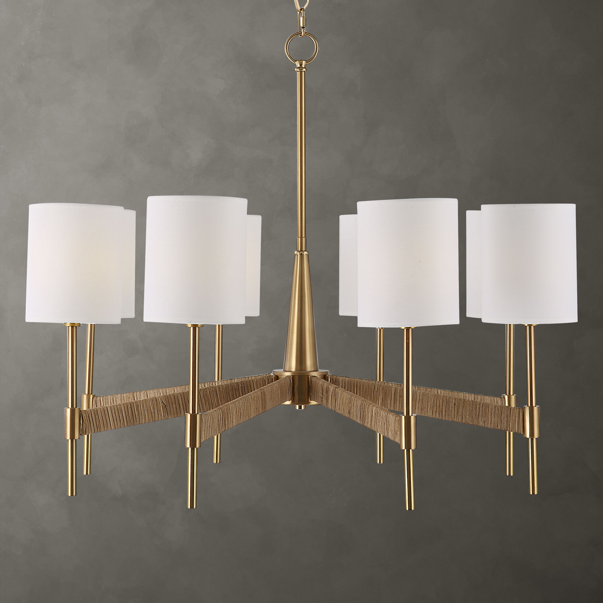 Lautoka 8 Light 32 inch Rattan and Warm Brass Chandelier Ceiling Light