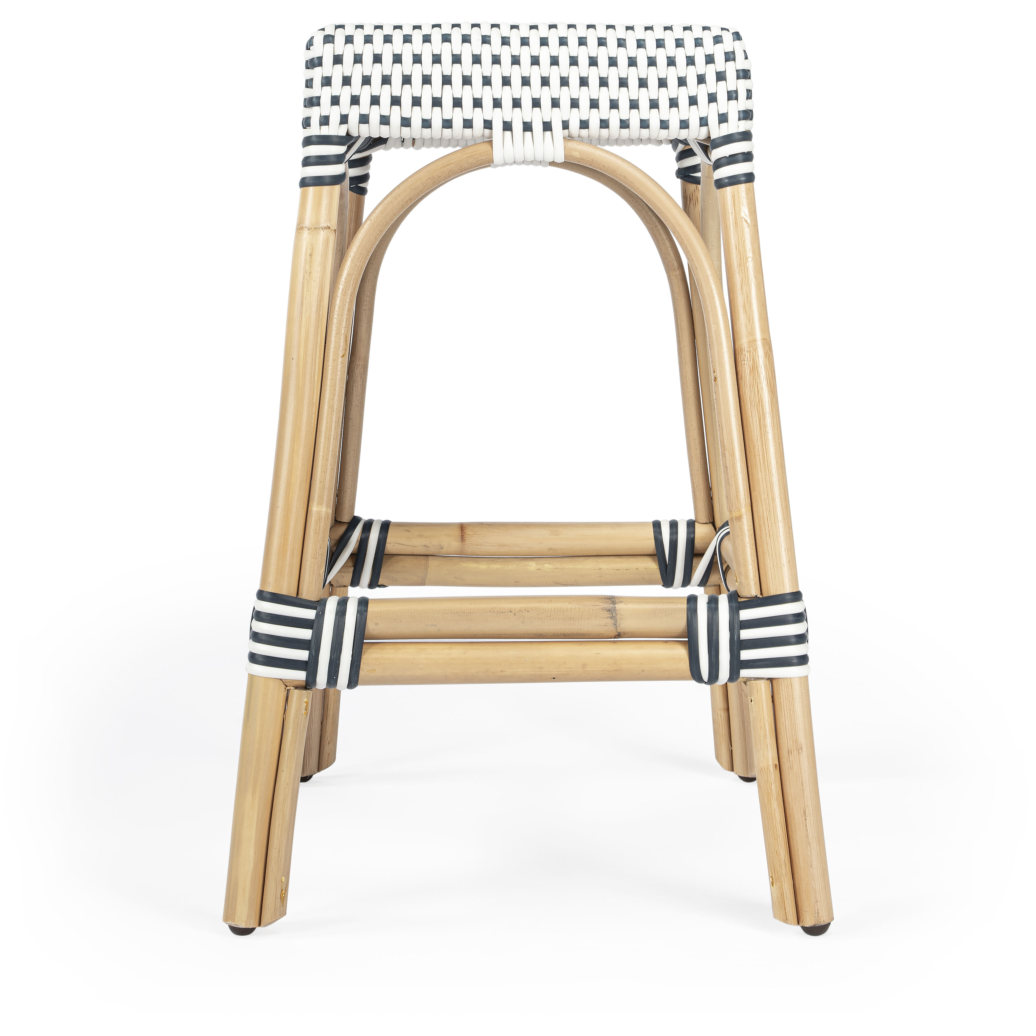 Robias Rectangular Rattan 24.5" Counter Stool in White and Navy Stripe