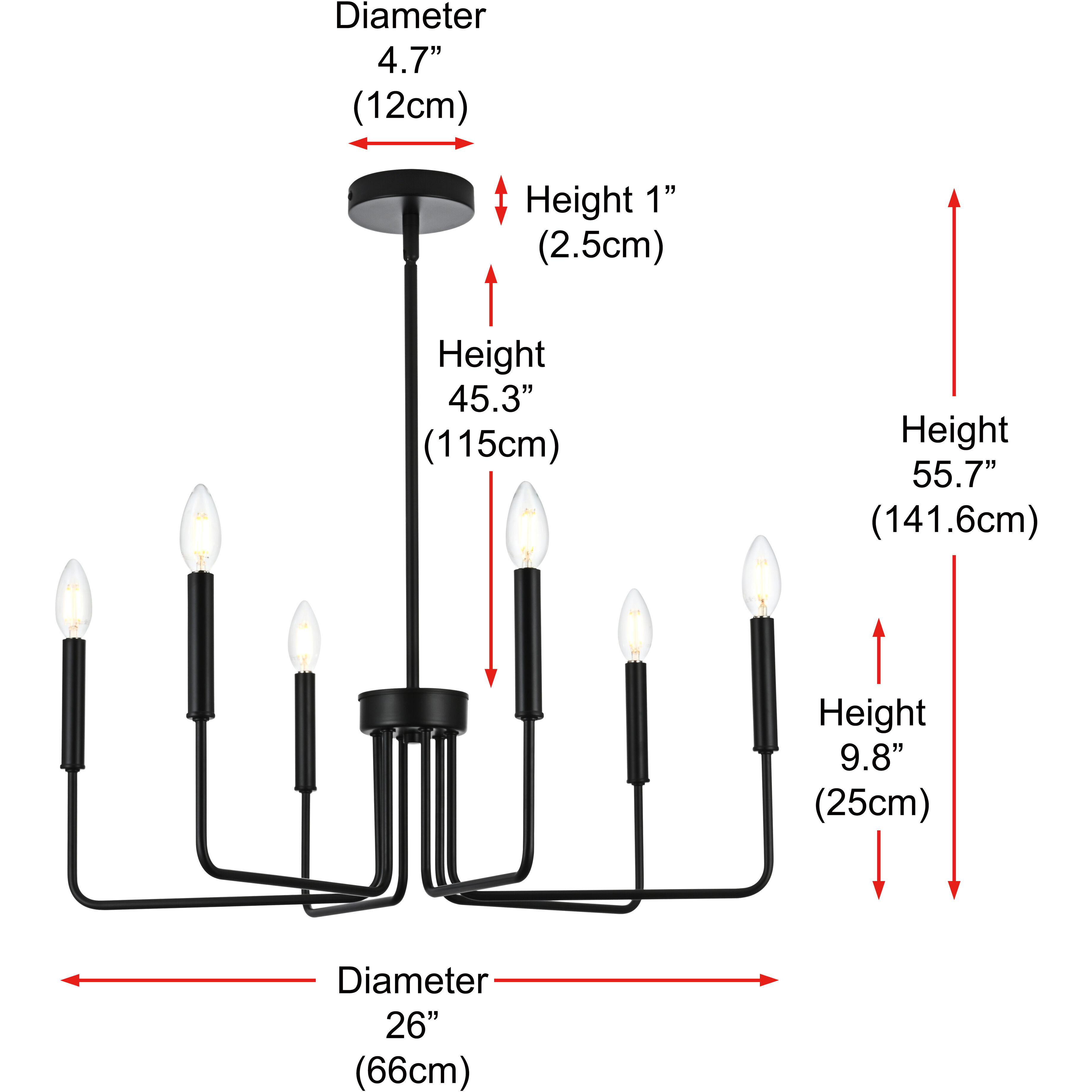 Willa 6 Light 26 inch Black Pendant Ceiling Light