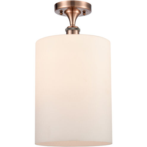 Ballston Large Cobbleskill 1 Light 9 inch Antique Copper Semi-Flush Mount Ceiling Light in Matte White Glass, Ballston