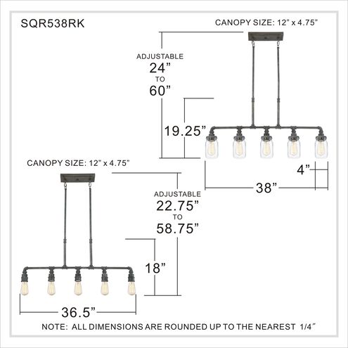 Squire 5 Light 38 inch Rustic Black Island Chandelier Ceiling Light