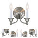 Traditional Brass 2 Light 7.5 inch Pewter Wall Sconce Wall Light in Satin Nickel