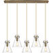 Newton Cone 5 Light 39.75 inch Brushed Brass Linear Pendant Ceiling Light in Seedy Glass