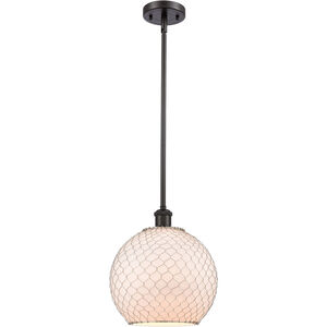 Ballston Large Farmhouse Chicken Wire 1 Light 10 inch Oil Rubbed Bronze Pendant Ceiling Light in White Glass with Nickel Wire, Ballston