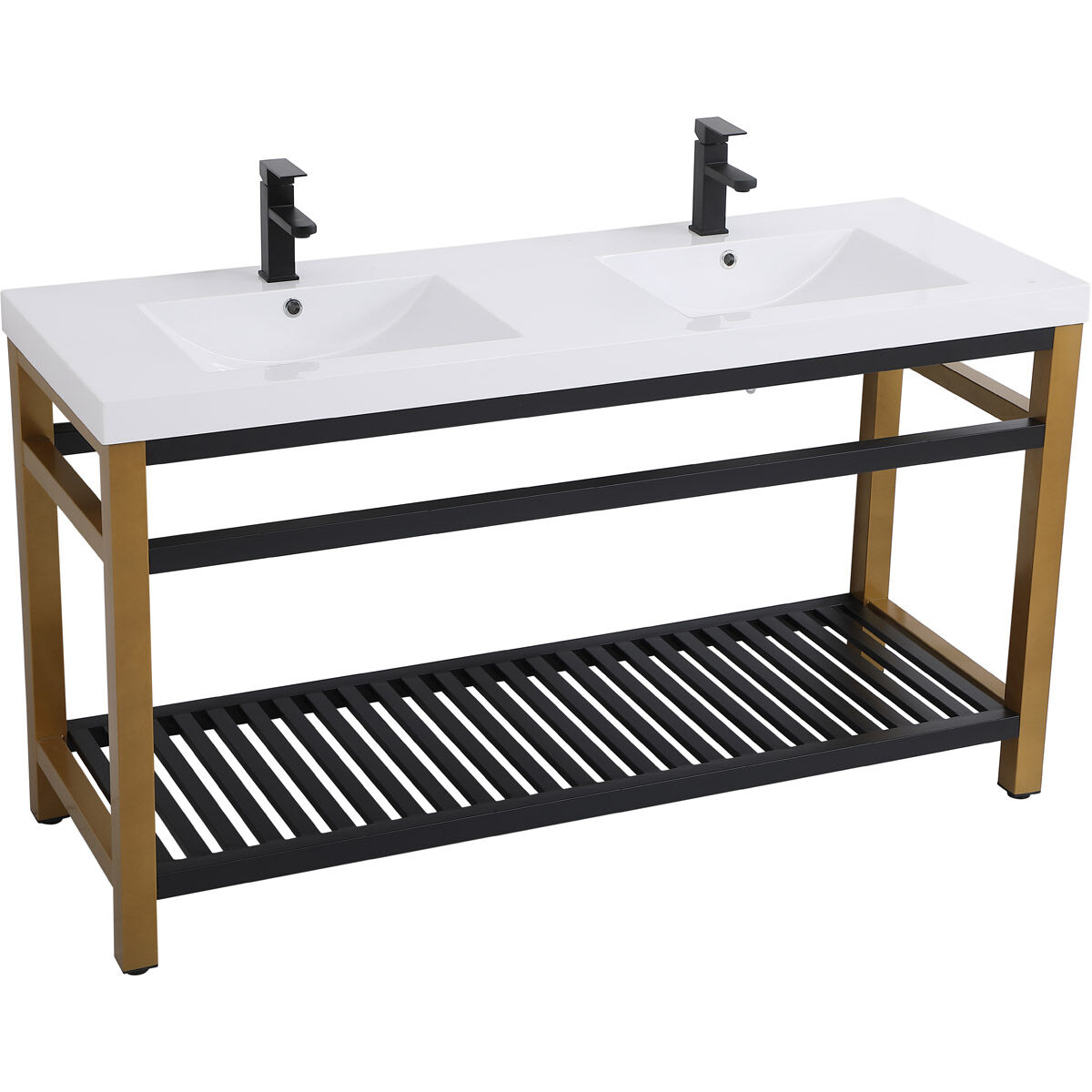 Raya 60 X 22 X 34 inch Gold and Black with White Vanity Sink Set