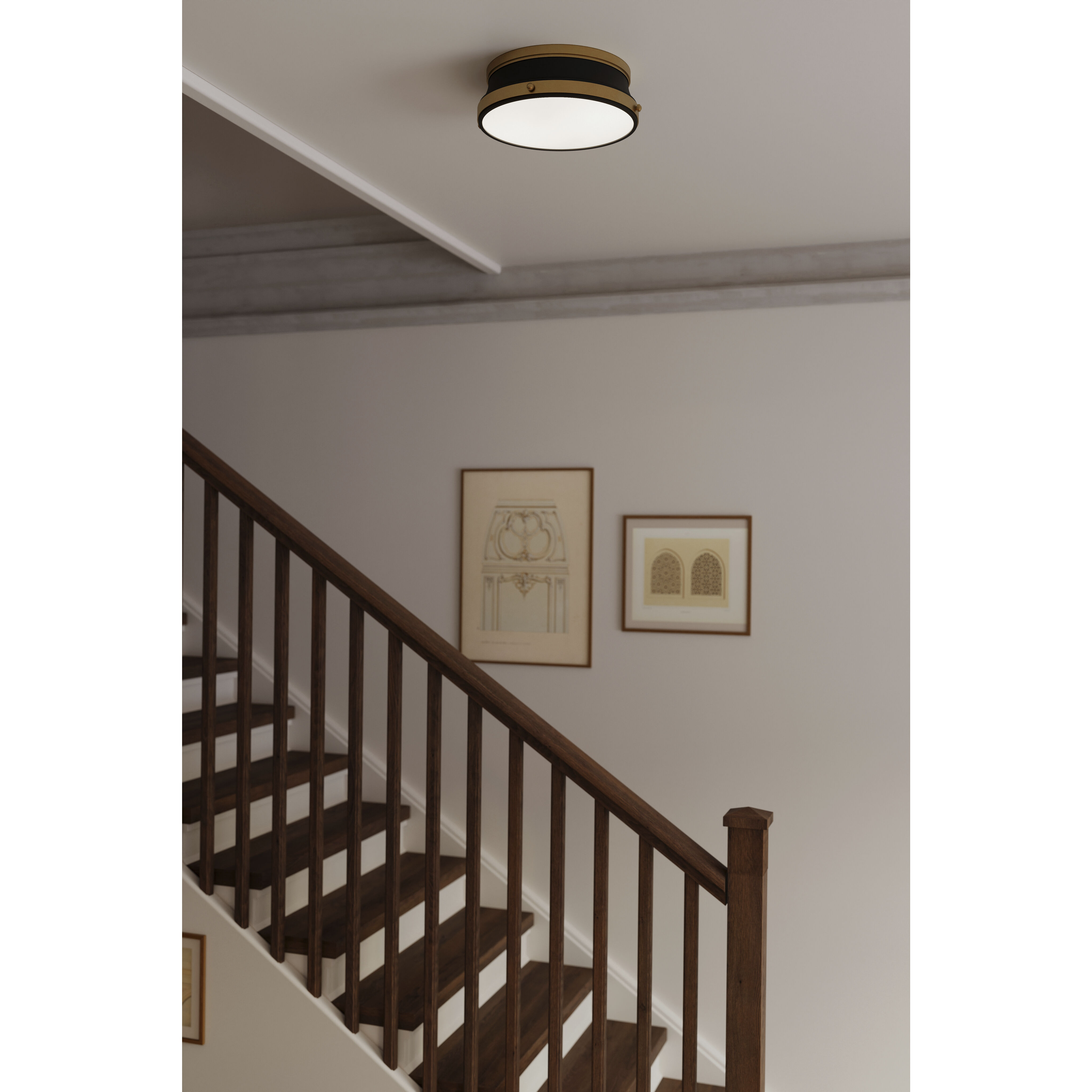 Purelight 2 Light 15 inch Legacy Brass and Dark Matte Black Flush Mount Ceiling Light