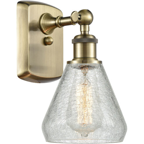 Ballston Conesus 1 Light 6 inch Antique Brass Sconce Wall Light in Incandescent, Clear Crackle Glass, Ballston