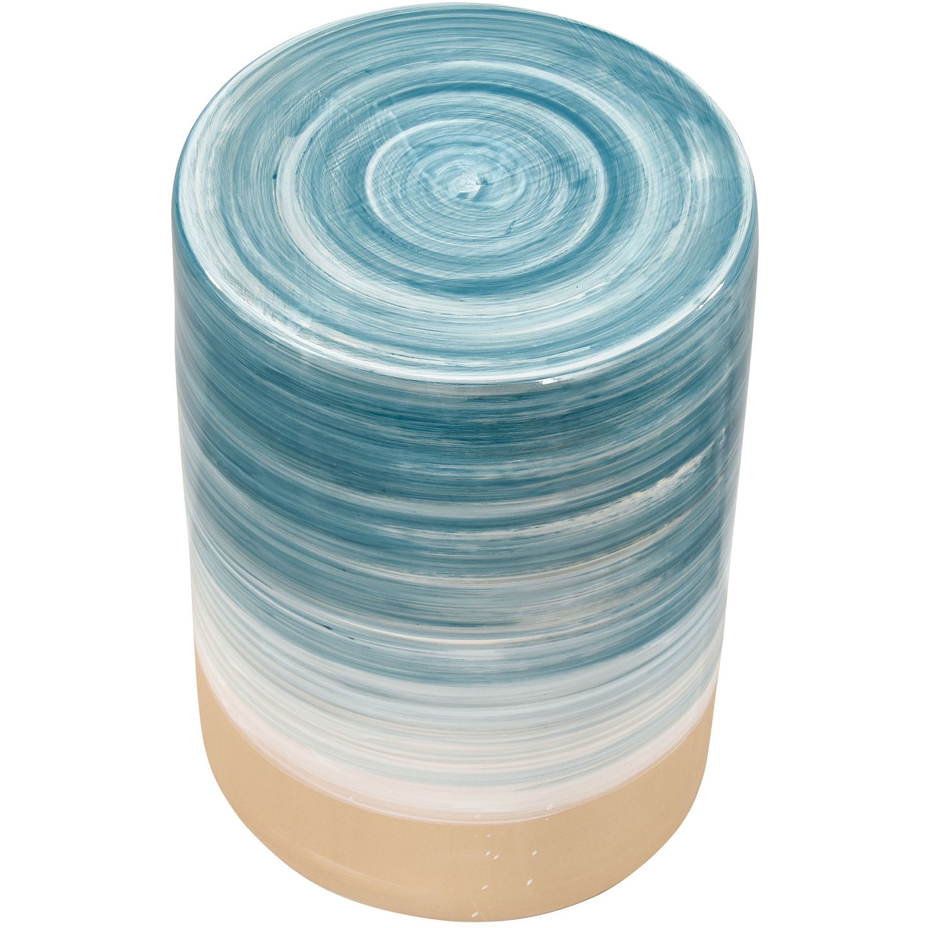 Roe Bay 18 inch Blue Glazed with White Glazed and Beige Accent Stool