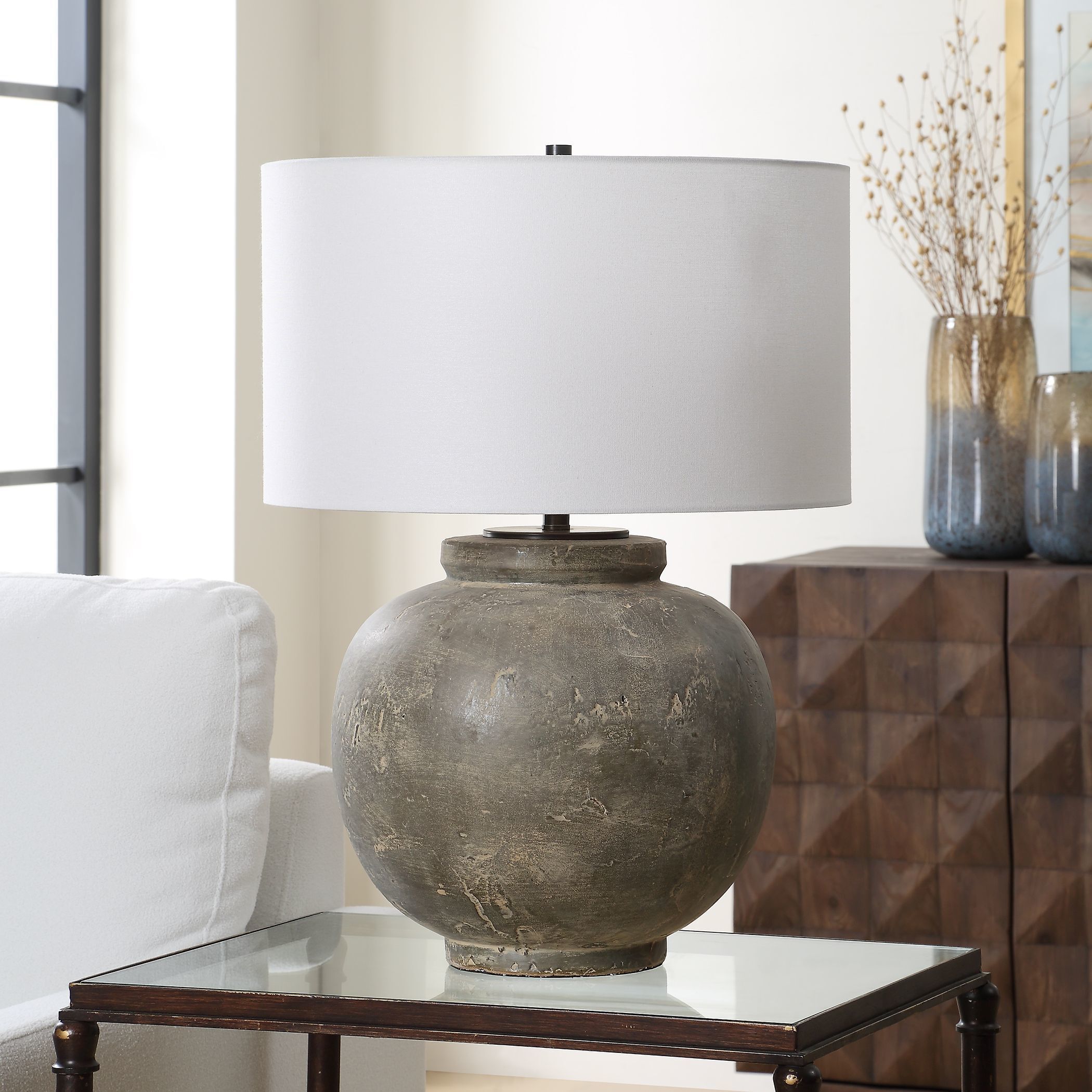 Rock 26.5 inch 150.00 watt Warm Gray and Light Rust Brown Wash Table Lamp Portable Light
